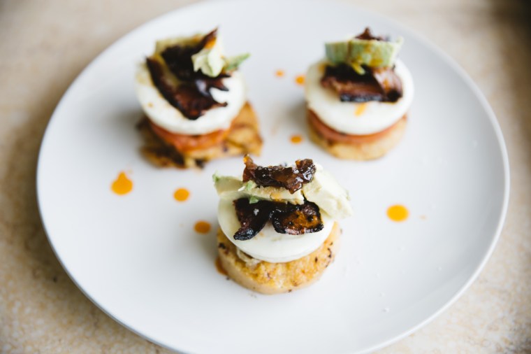 Avocado & Bacon Eggs Benedict on Polenta with Lime Hollandaise&nbsp;Sauce