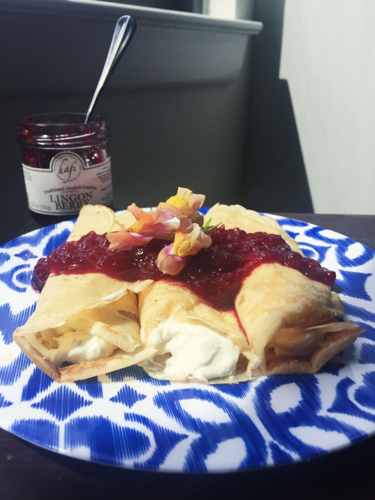 Sweet Lingonberry Crepes with Cream&nbsp;Filling