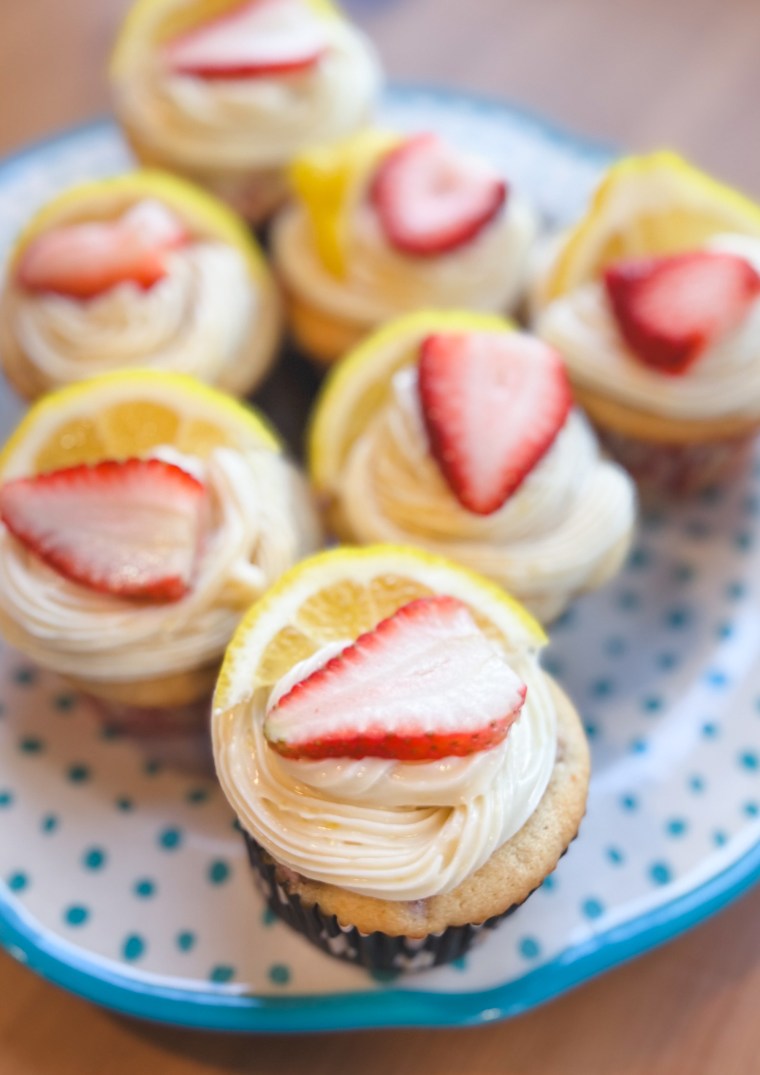Fresh Strawberry Lemonade Springtime Cupcakes with Lemon Cream Cheese Frosting with Dairy-free & Vegan&nbsp;Option